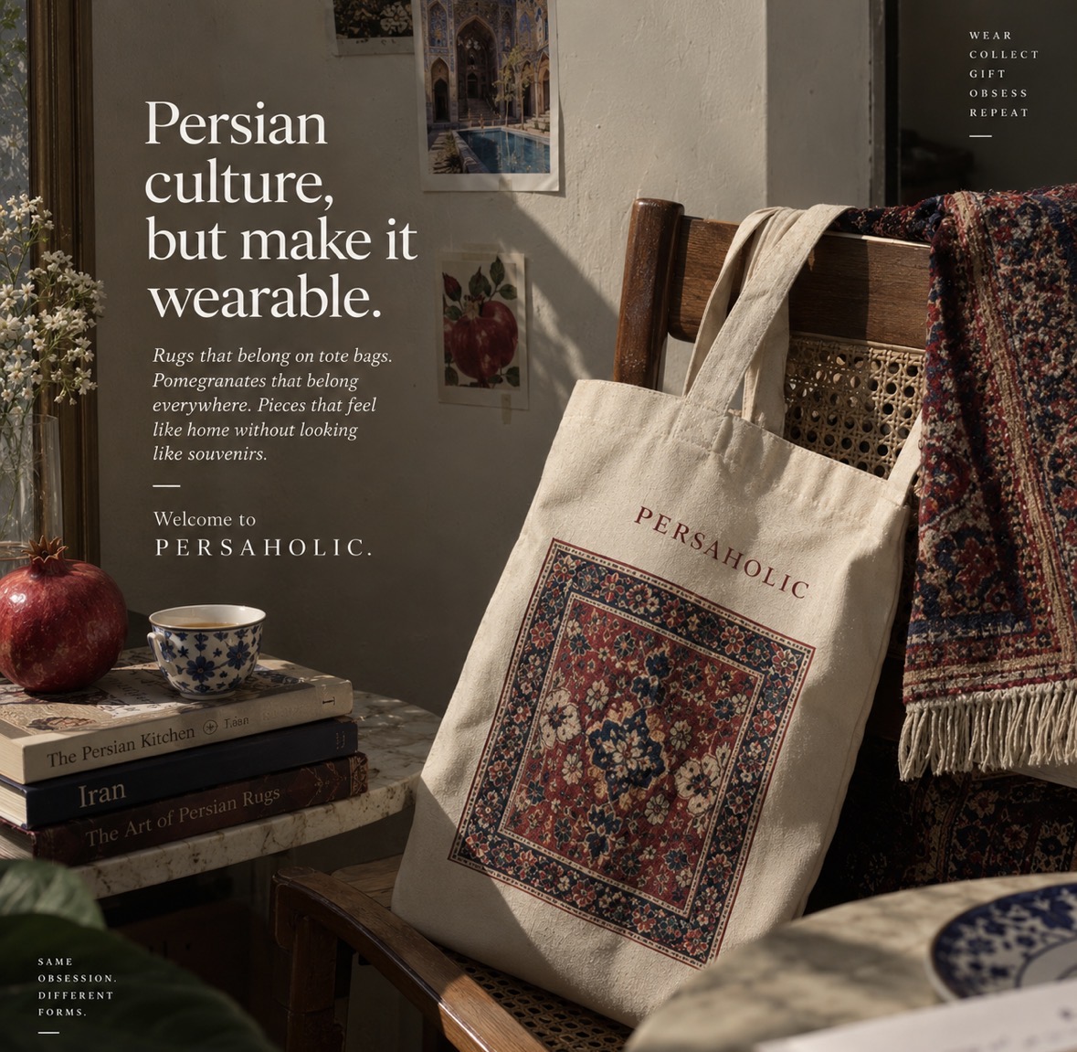Canvas tote and Persian home objects